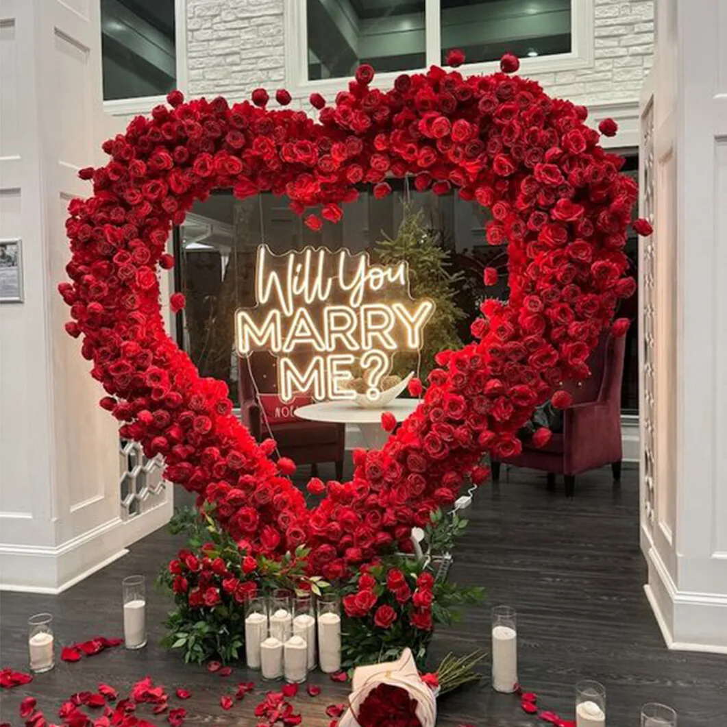 Arc de ballons de mariage en métal en forme de cœur, cadre de support d'arrière-plan, décoration de fête, support de fond de fleurs pour mariage et noël