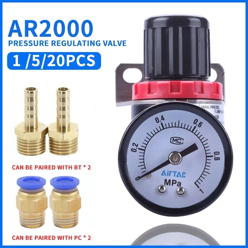 AR2000 AR3000 G1/4'' 6mm 8mm 10mm 12mmAir Control Compressor Pressure Relief Regulator Valve with Fitting