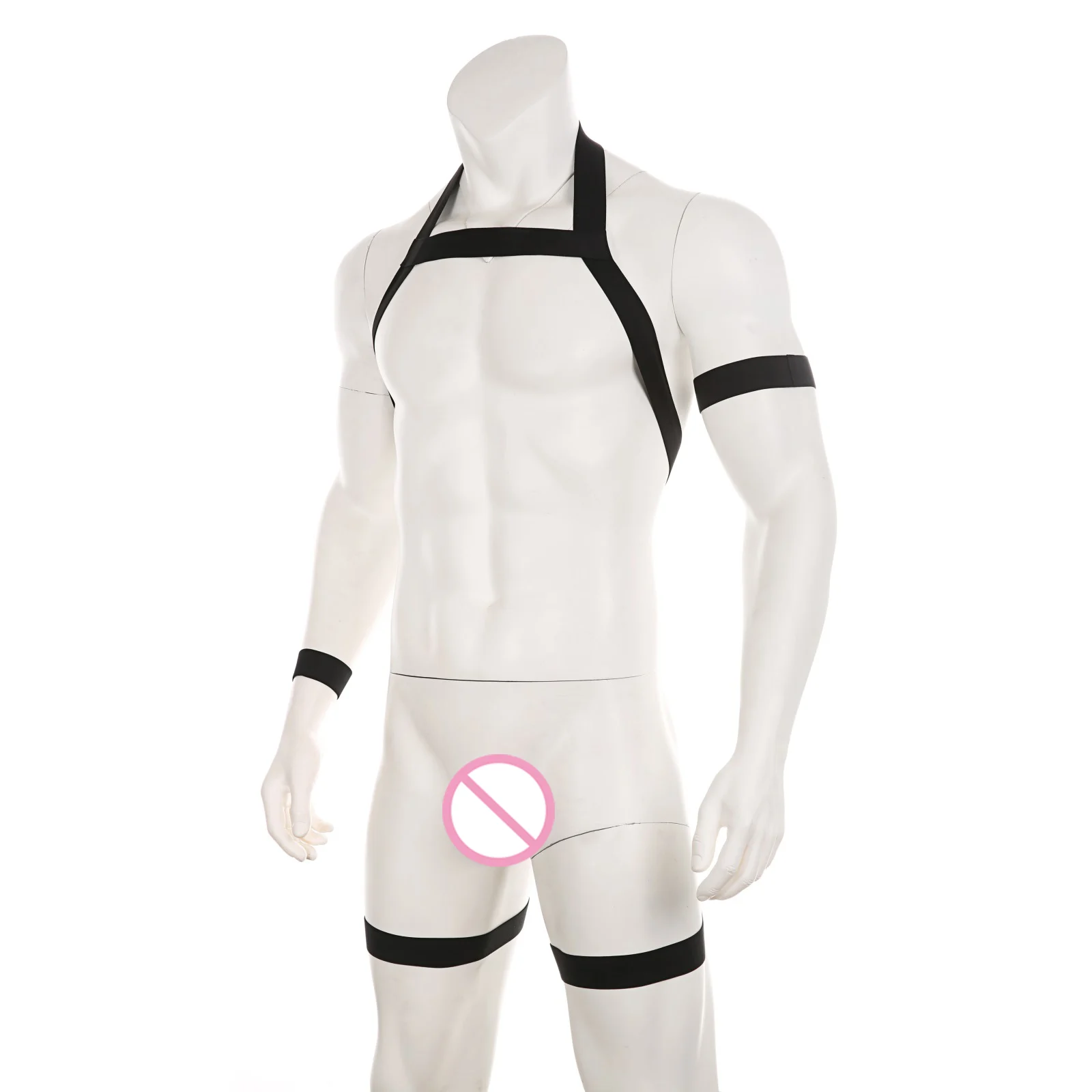 Men Body Chest Harness Man Sexy Bondage Lingerie Fetish Halter Neck BDSM Elastic Shoulder Straps with Armband Leg Ring Costume image 3