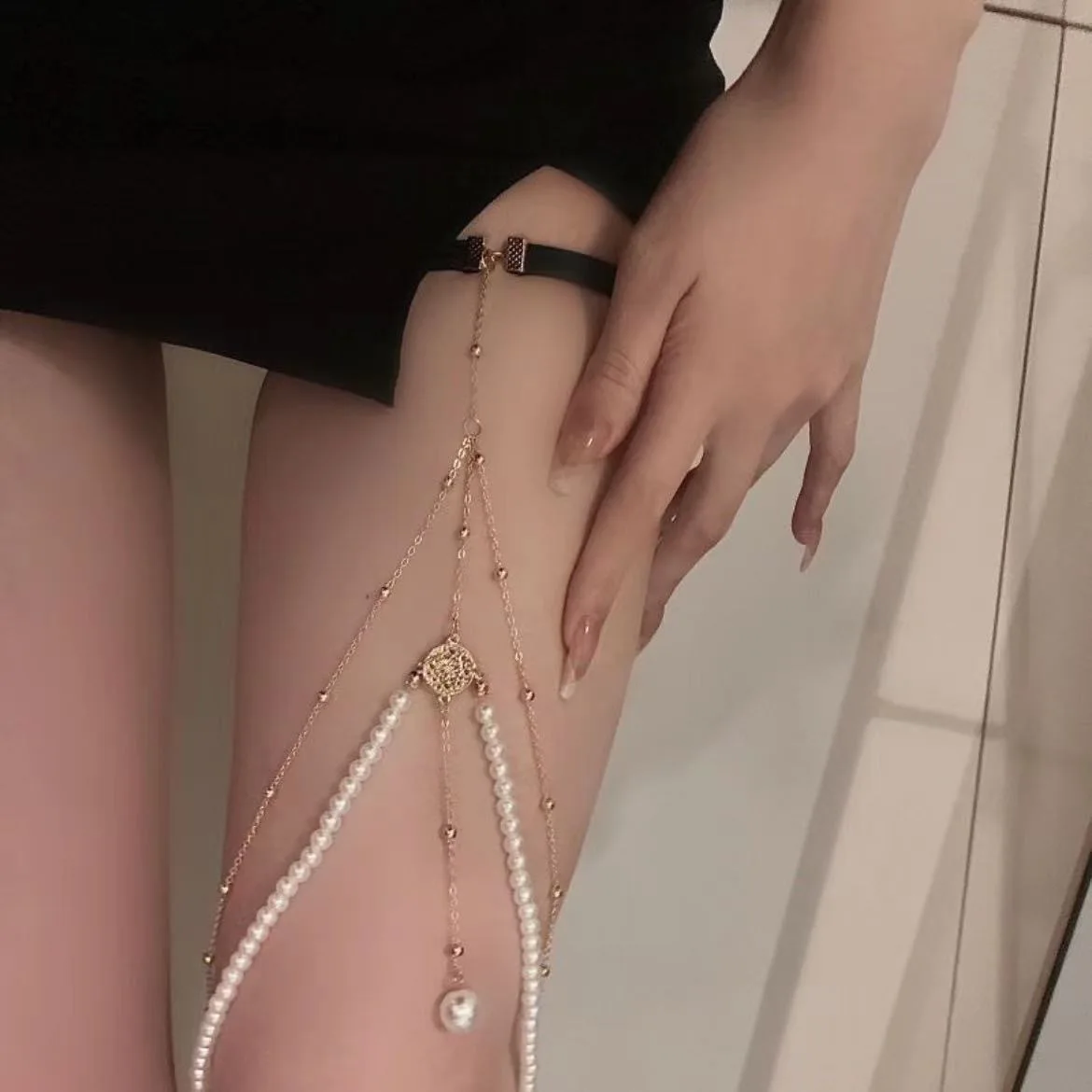 

Fashionable Double-layer Retro Style Pearl Pendant Leg Chain Summer Beach Women's Body Chain Jewelry