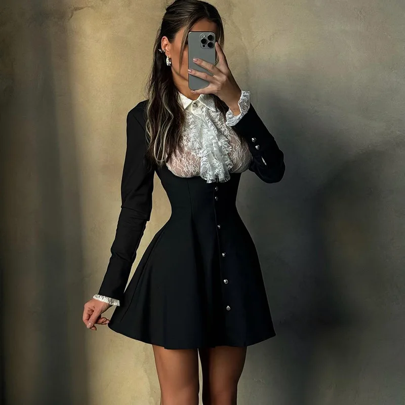 Autumn Women Suit Skirt Set 2 Pieces White Shirt+Black Prom Dress Formal Office Lady Jacket Wedding Party Evening Bridal Coat