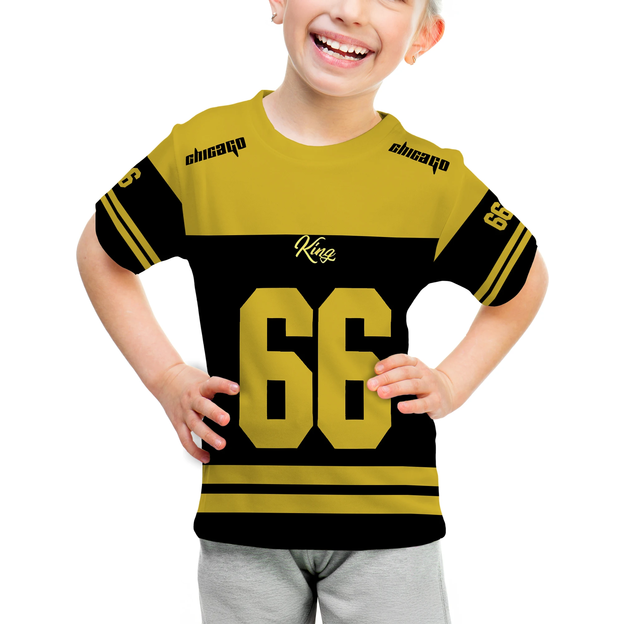 

Крутая спортивная детская футболка для малышей от 2 лет, черно-золотой дизайн, унисекс для мальчиков и девочек, приятная для кожи, идеальный подарок на день рождения