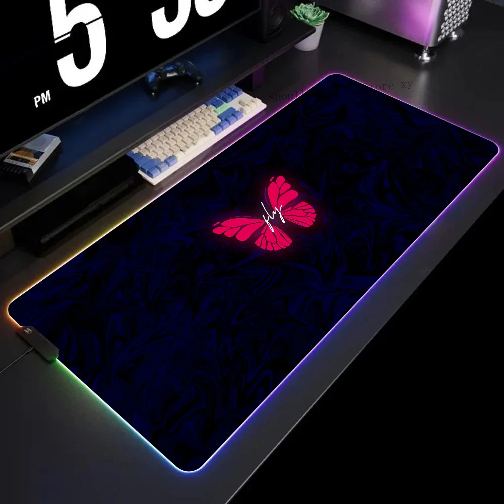 

Butterfly Neon Mousepad XXL RGB Gaming Mouse Pads HD Black Gamer Accessories Large LED