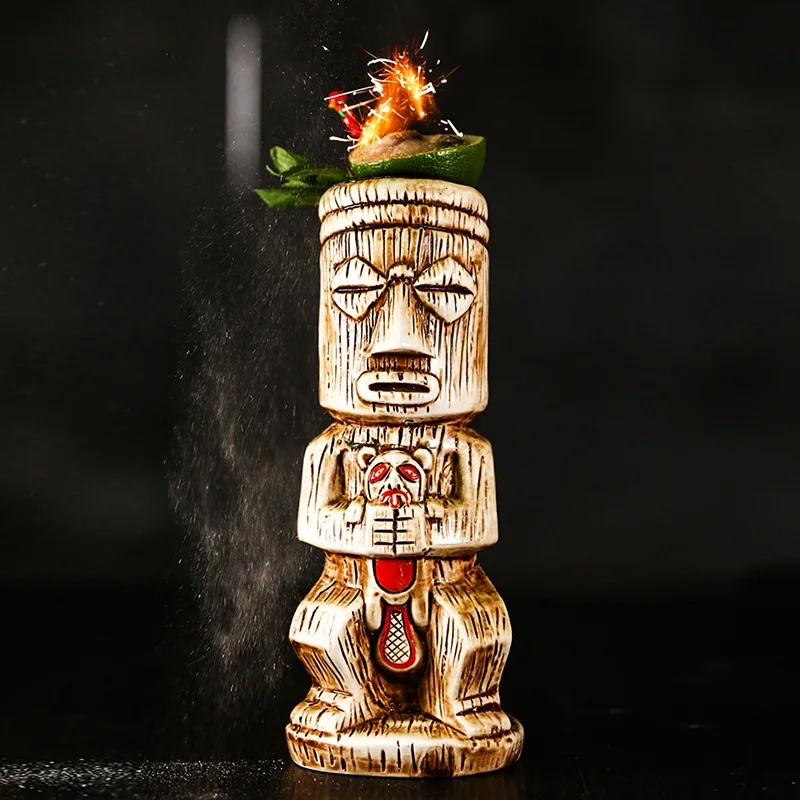 Hawaii Easter Island Tiki Mugs Creative Porcelain Beer Wine Mug Beer Wine Cocktail Party Cup Bar Tool Ceramic Tiki Mug