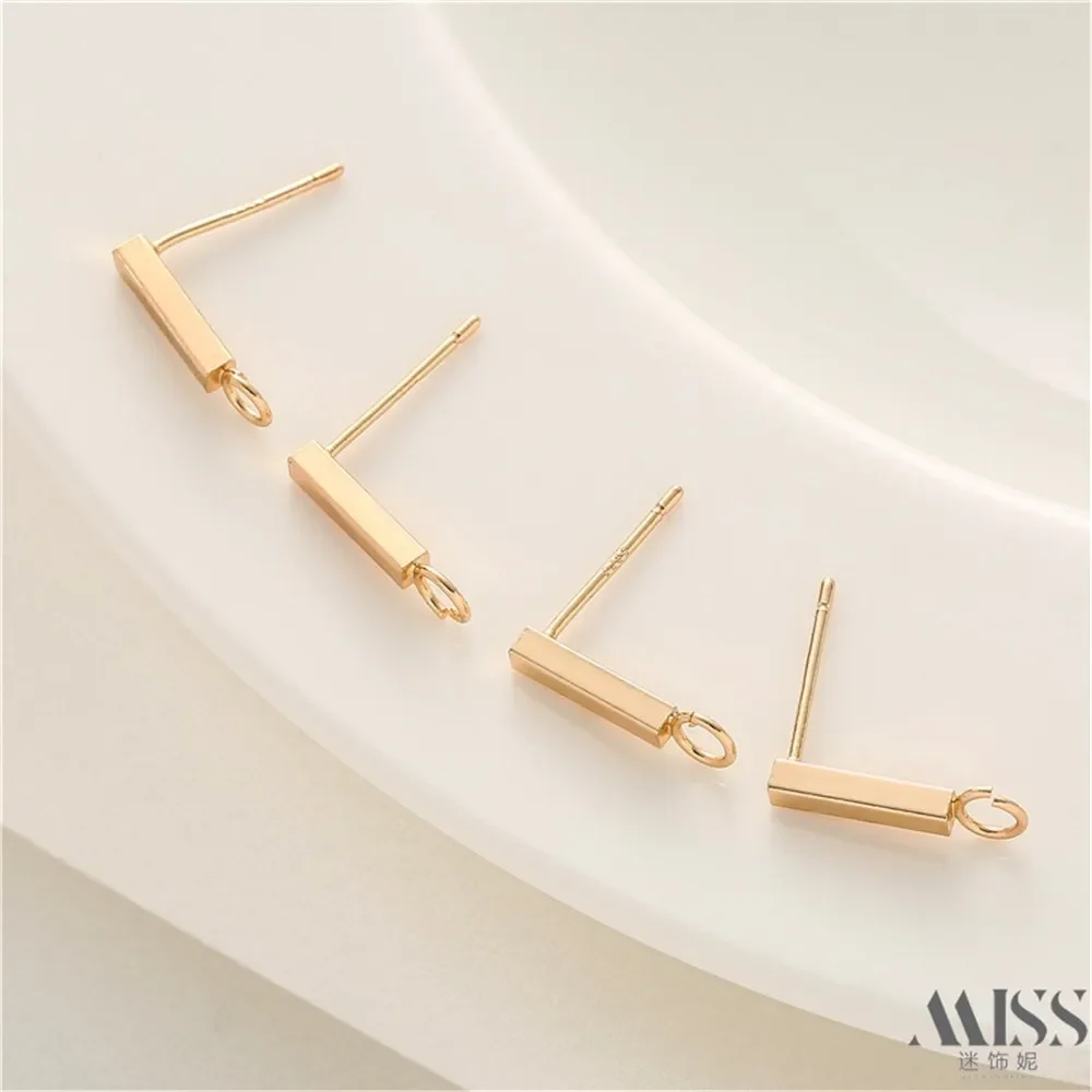 14K Gold-plated Rectangular Square Rod with Hanging Ear Pin S925 Silver Needle Earrings DIY Accessories Handmade Ear Jewelry