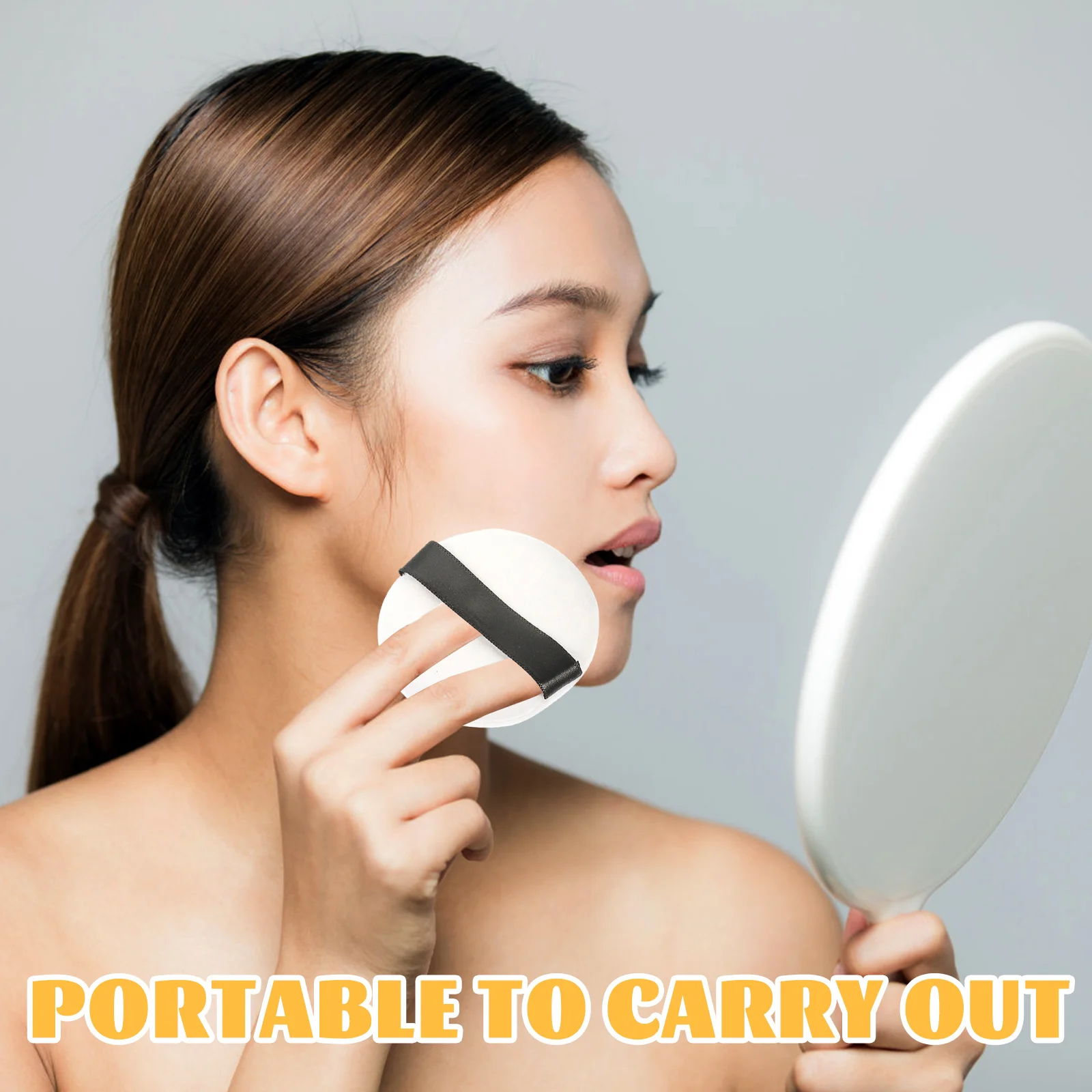 

Portable Powder with Mirror Double Powder Puff Case Layer for Travel Empty Makeup Container Storing Loose