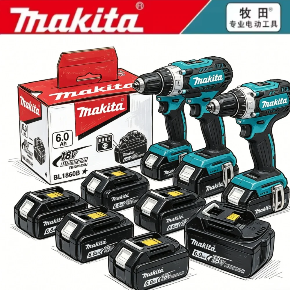 

Authentic Makita 18V Battery Pack, 18V 6Ah Batterie Makita 18V Lithium, with LED Power Indicator, ️Shock Resistant Design
