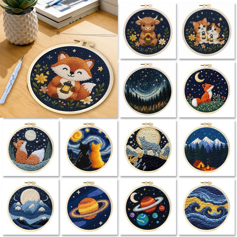 

GATYZTORY Punch Needle Kit for Adult Beginner Easy Punch Needle Starter Set with Embroidery Frame Fun DIY Needle Sewing Craft