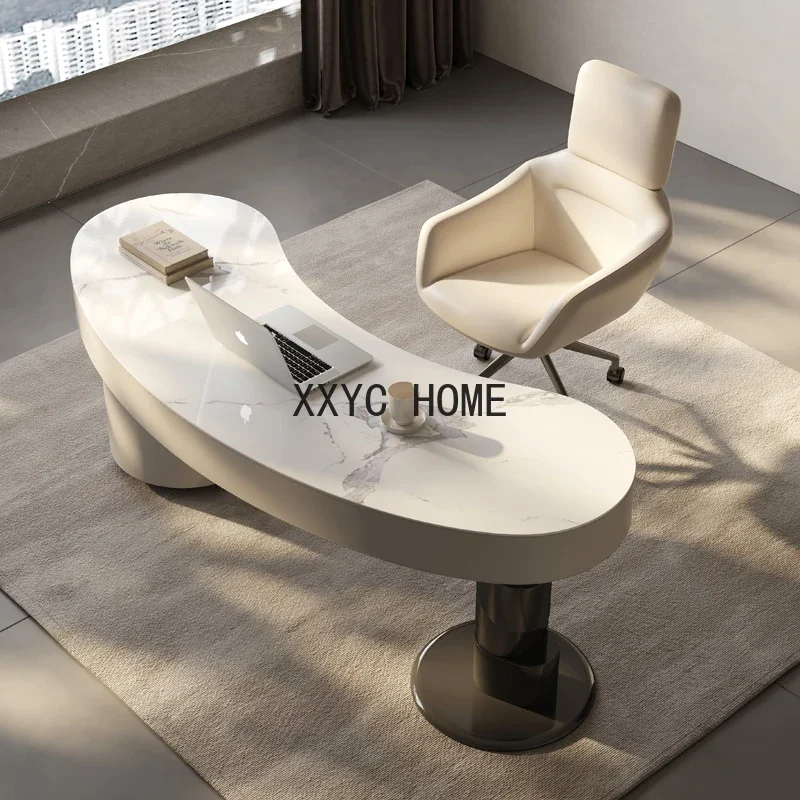 

Italian Minimalist Stone Plate Desk Modern Simple Home Study Desk Saddle Leather Computer Desk