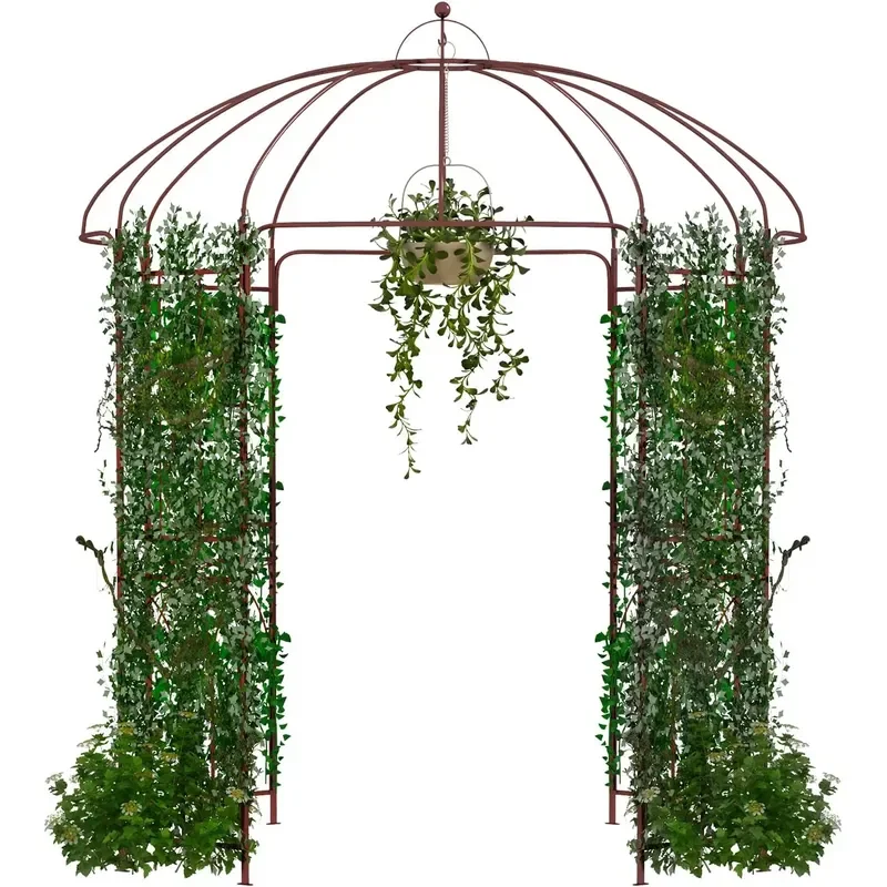 Large Outdoor Garden Wrought Iron Gazebo Elegant Trellis Archway Decoration with Vine Plant Climbing Frame