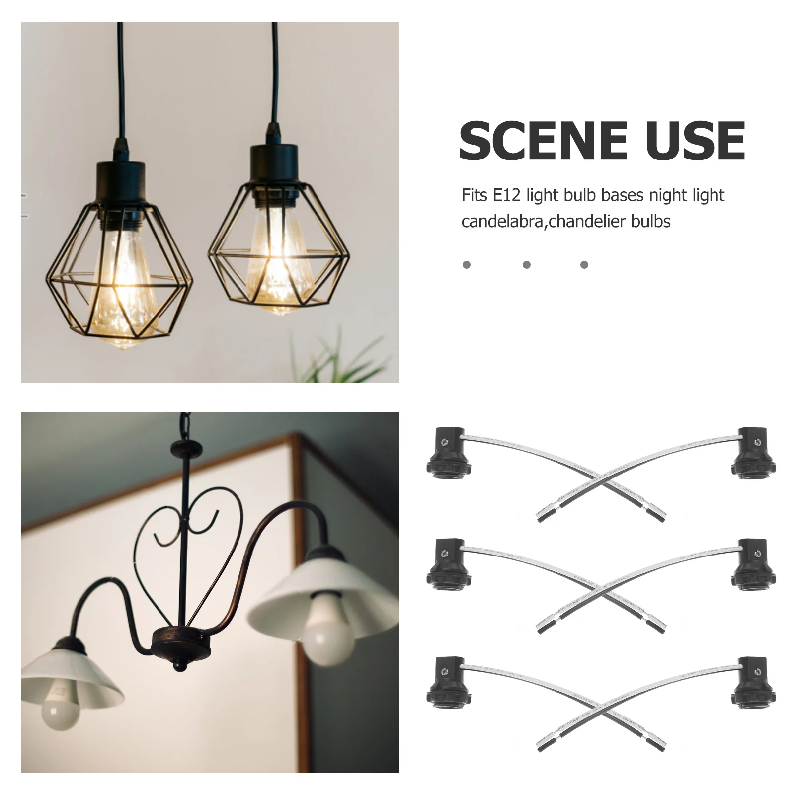 

6Pcs E12 Lamp Base Socket Wire Leads Connector Long-Lasting Replacement Light Socket Holder for LED Bulbs Chandelier Pendant