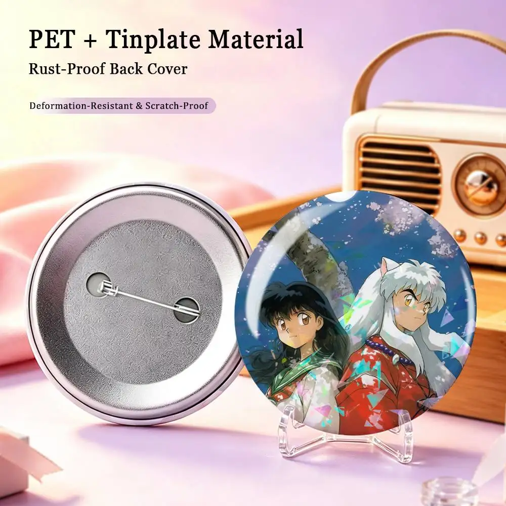 I-Inuyasha H-Higurashi Kagome Custom Tinplate Round Button Badges Pins Brooches for Clothes Backpack