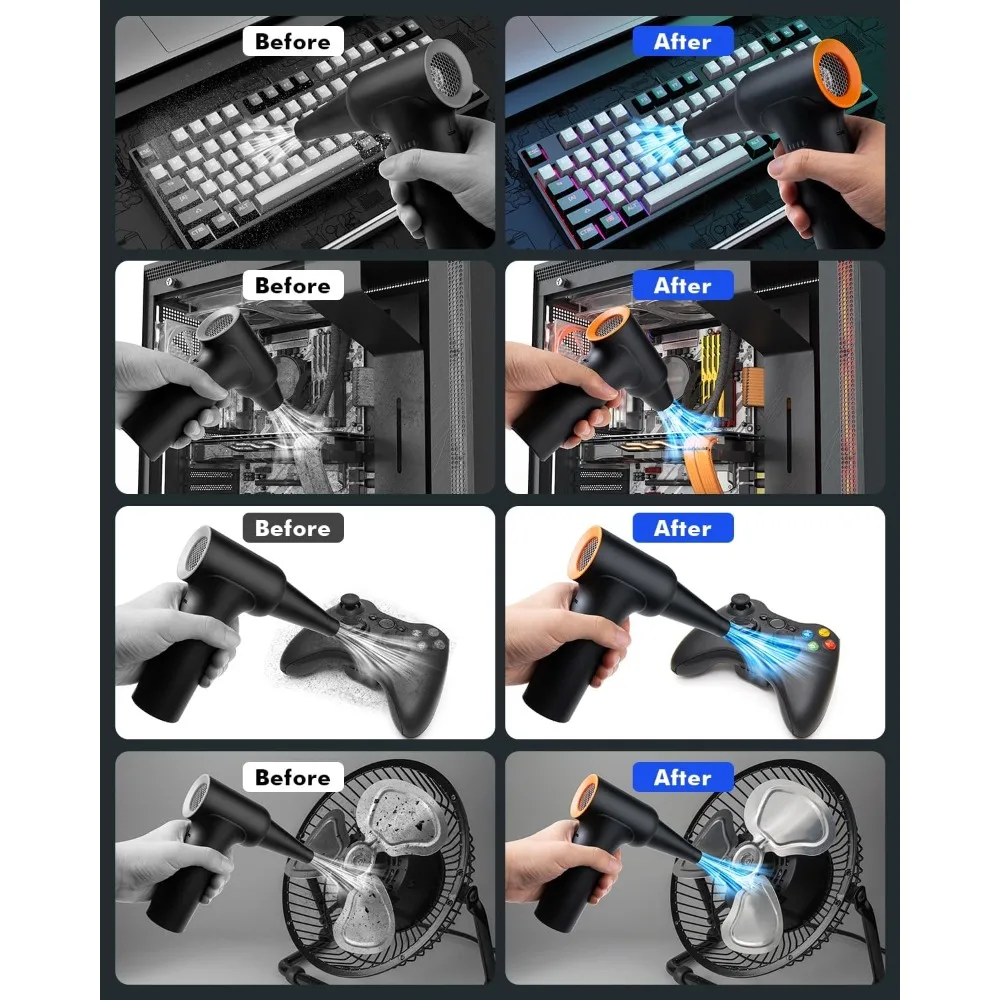 Spolverino ad aria compressa, 300000 Ventola turbo elettrica RPM, 3 marce, ricaricabile da 10.000 mAh per PC, elettronica per auto
