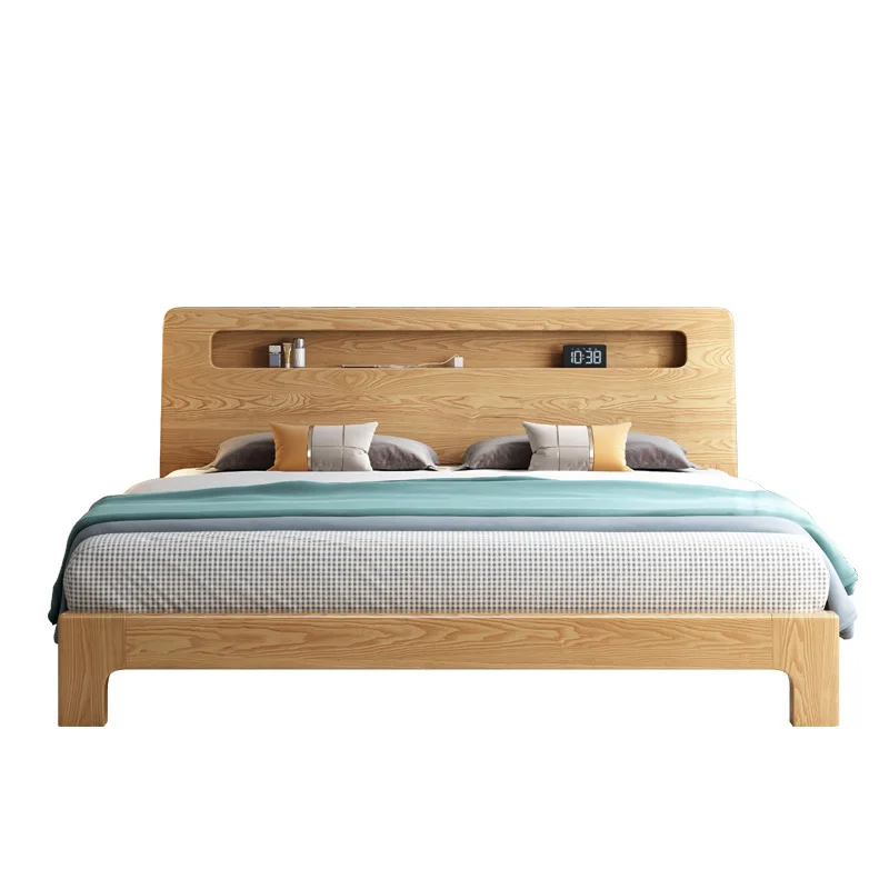 

Modern Nordic solid wood bed, small and medium-sized master bedroom double bed