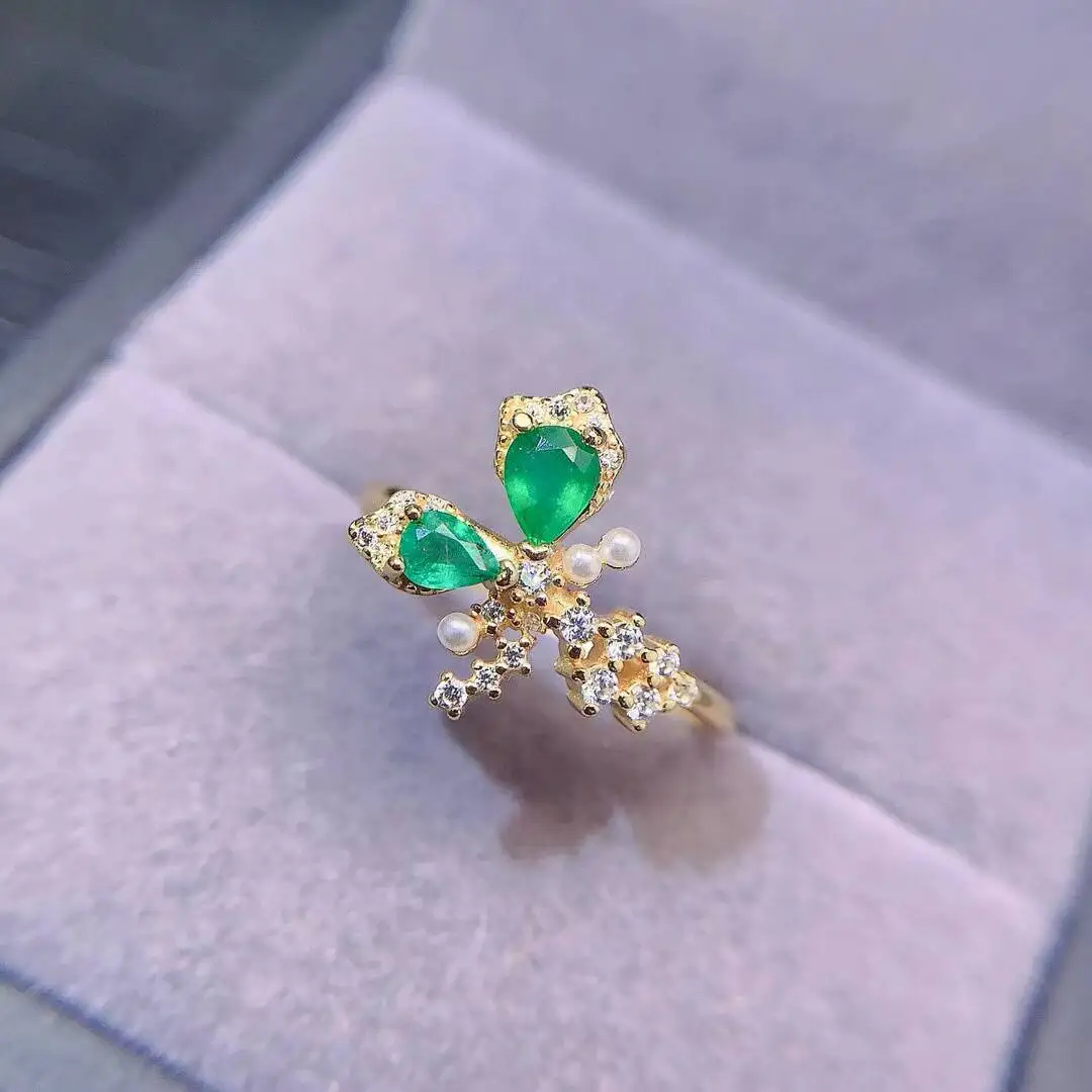 

KJJEAXCMY New Jewelry Natural Women's Emerald Ring 925 silver inlay Colorful and splendid High clarity supports detection