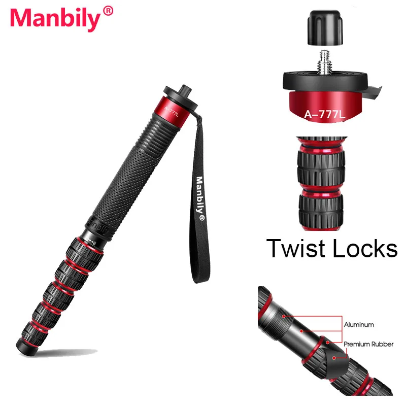 

Manbily A-777L Профессиональный портативный дорожный монопод из алюминиевого сплава с максимальной нагрузкой 18 кг для цифровой зеркальной камеры, видеокамеры