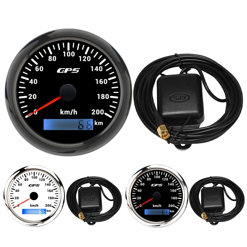 85MM GPS Marine Speedometer 0-200KM/H Speedometer 7-Color Backlight Digital Odometer For Yachts Boats