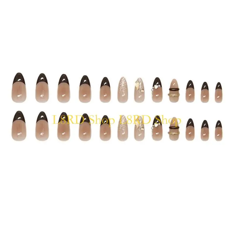 L8RD 24 Pieces Almond Press On Full Cover False Acrylic Ons Manicure Accesories for Women