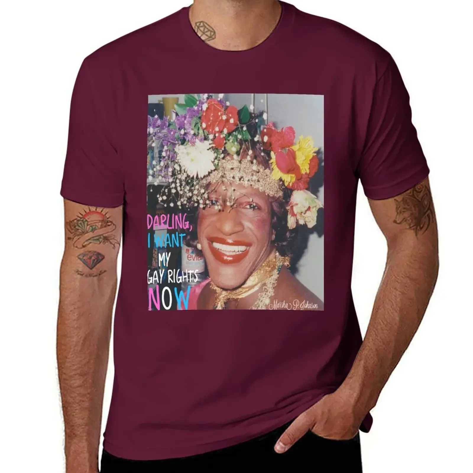 Hippie Clothes New Edition Tees Slim Fit T Shirts for Men Marsha P. Johnson- Darling,I Want My Gay Rights Now T-Shirt Summer