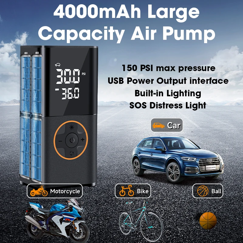 

Vtopek Mini Wireless Car Air Compressor Air Pump For Car Motorcycle Bicycle Ball Tire Pressure Monitor SOS LED Light Display