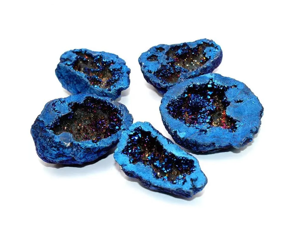 Angel Aura Agate Geode Crystal Hole Mineral Specimen Contains Clean Clusters Electro Plating Titanium Coating Decoration Crafts