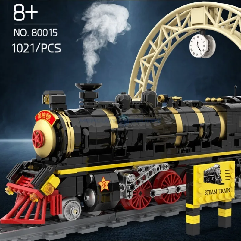 Bloques de construcción de tren de simulación con número líder para niños, modelo MOC, locomotoras de vapor, pista, Tramway, juguetes educativos, regalo para niños, 1021, piezas