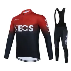 Ineos Team Long Sleeve Cycling Jersey Set for Men, MTB Bike Clothing, Bicycle Wear, 19D Gel Bib Pants