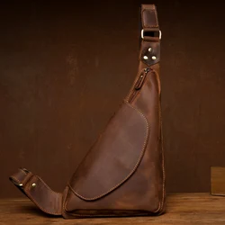 Sac de poitrine en cuir de cirhide rétro pour hommes, sac à bandoulière décontracté, personnalité, tendance, cheval fou