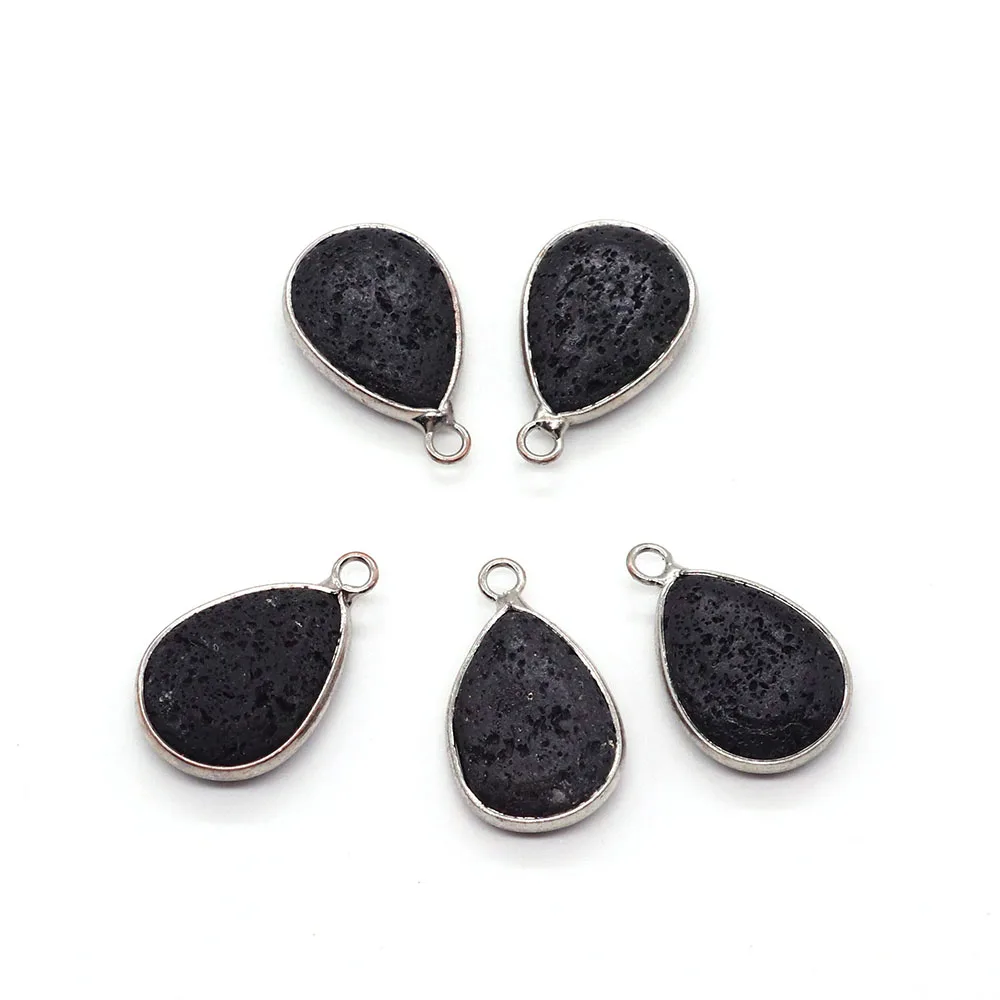 Creative Black Molten Rock Pendant with Droplet Shaped Natural Volcanic Rock Pendant for DIY Pendant Necklace Making Jewelry