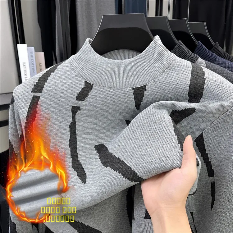 

Men's Thiened Fce Lined f High Collar Knitted Sweater Comfortable Warm Base Layer Inteated Fce 2025 Autumn Winter