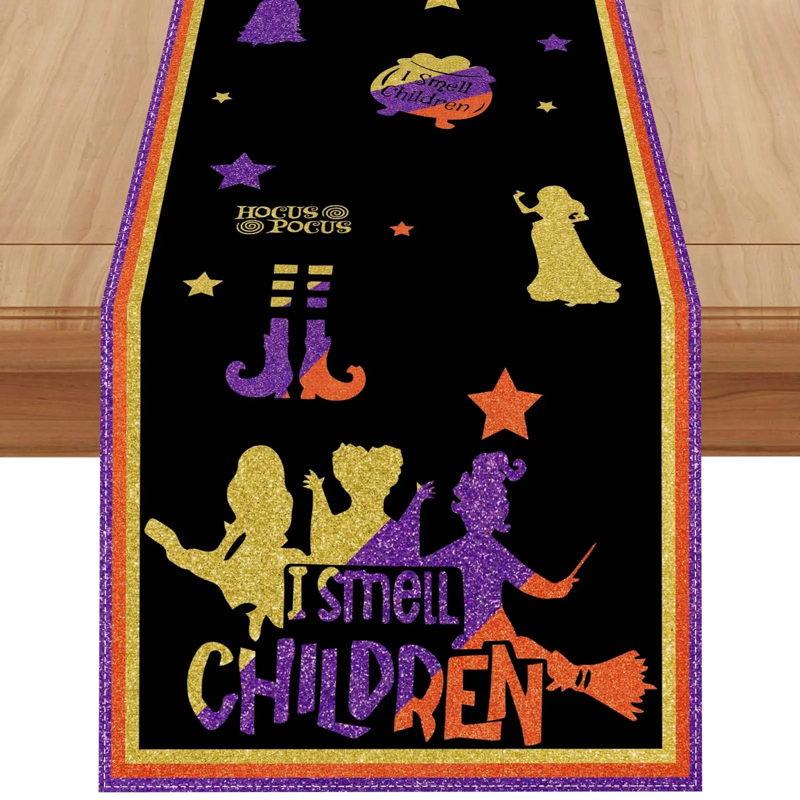 Linen Hocus Pocus Halloween Table Runner Sanderson Sisters Halloween Decor Supplies for Home Kitchen Dining Room Table