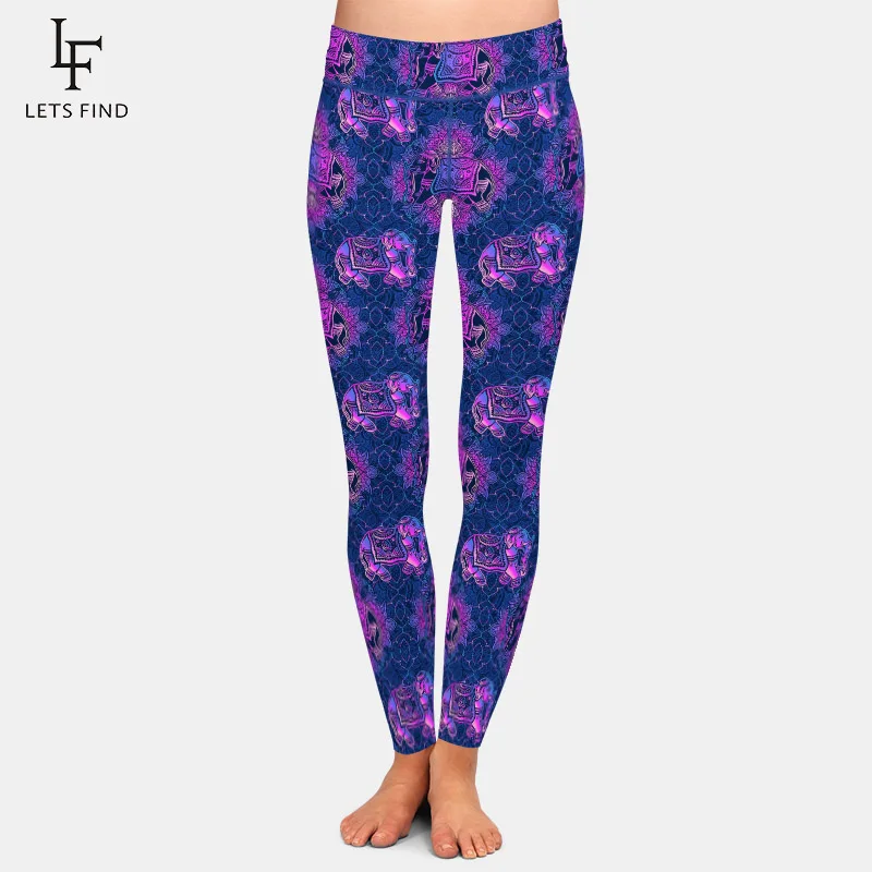 LETSFIND 3D Varicoloured Elephants and Mandala Lotus Paisley Printing Women's Leggings Fahsion High Waist Leggings