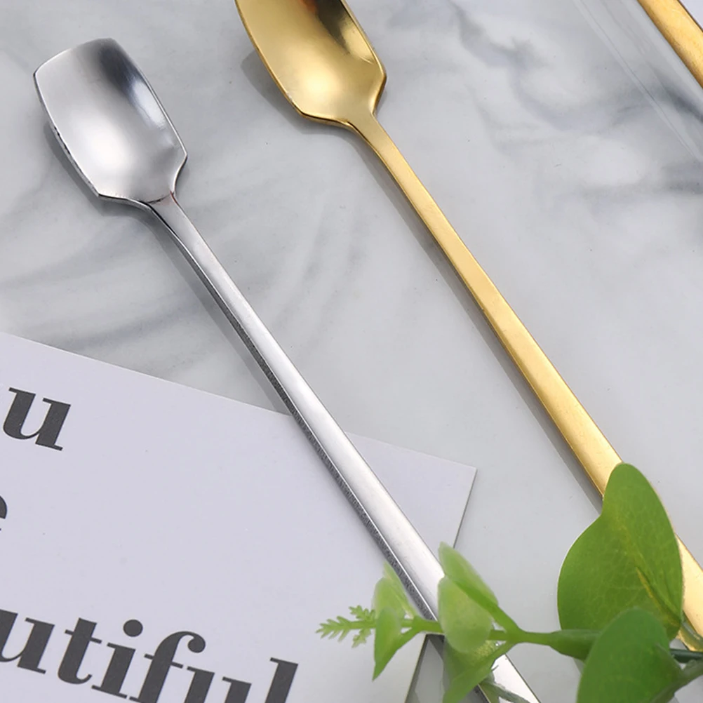 

6pcs Coffee Stirring Spoons Retro Texture Mirror Polished Stainless Steel Long Handle Easy Clean Thickened Design Kitchen Bar