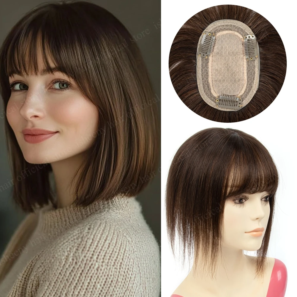 

8 "-14" настоящий топпер из натуральных волос 8x12 см, дышащая основа для волос, натуральные прямые волосы для женщин, прическа от выпадения волос или челки