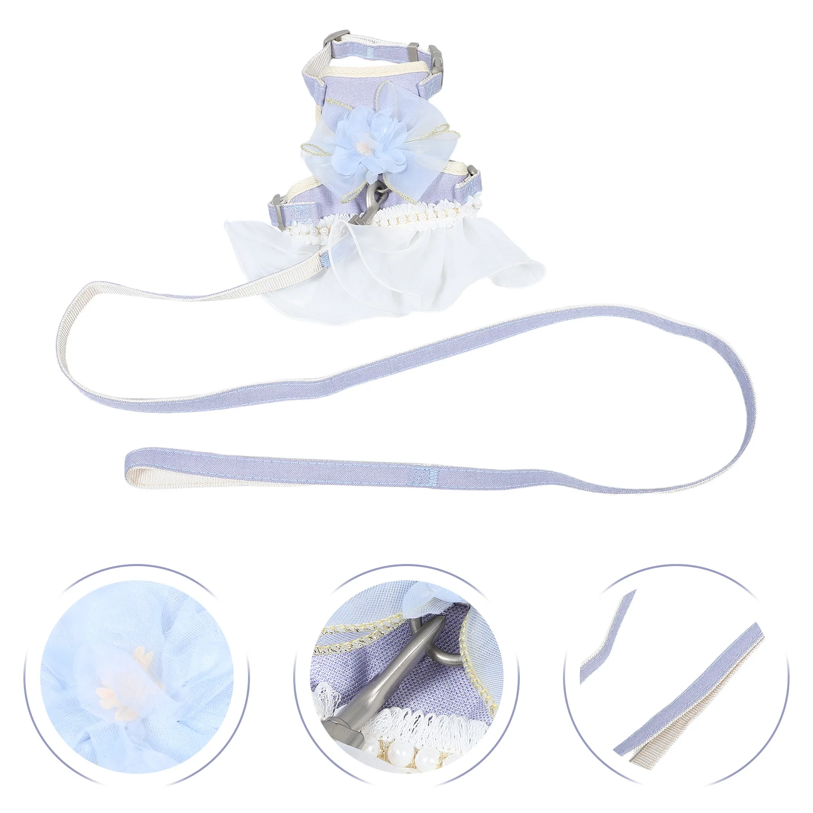 

Adjustable Cat Harness and Leash Set 3.5-6Kg Escape Proof Soft Mesh Vest for Walking Outdoor Adventures Tulle Flower Decor Small