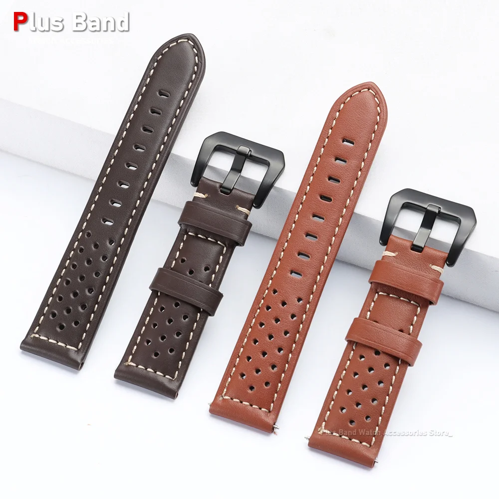 Porous Breathable Strap 18mm 20mm 22mm 24mm 26mm Leather Watch Band for Panerai for Seiko Replace Bracelet Watchband Accessories