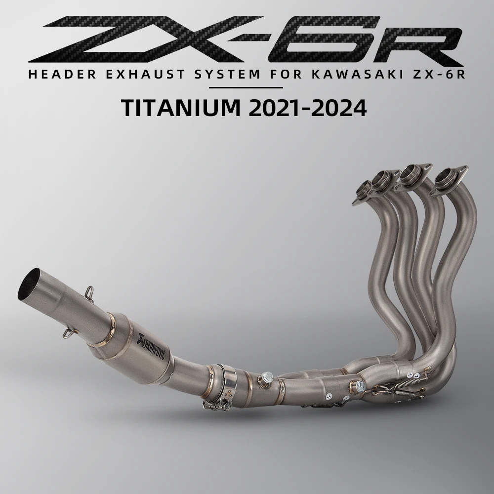 

Motorcycle Exhaust System Escape Titanium Alloy Front Middle Link Pipe 51mm Slip-On For KAWASAKI ZX6R ZX-6R 2009-2024