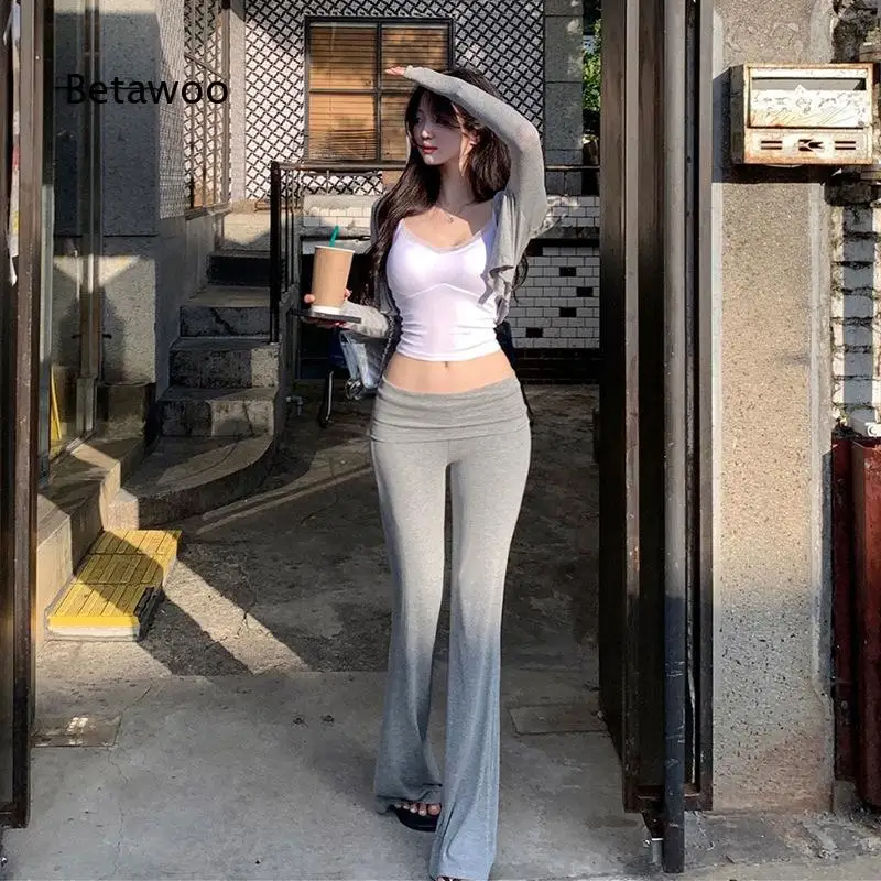 Womens Korean Style Solid Color Casual Long Pants Soft Comfortable Figure Flattering Trousers Elegant Versatile Bottoms For Dai