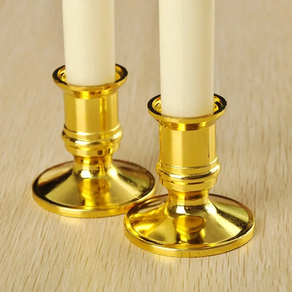 2pcs Pillar Candle Holders Traditional Shape Taper Standard Candle Holders Gold Sliver Plastic Candlestick Dinner Party Decor