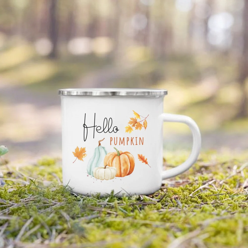 Just A Girl Who Love Fall Printed Creative Enamel Mugs Coffee Cups Holiday Party Wine Juice Handle Mug Best Thanksgiving Gifts