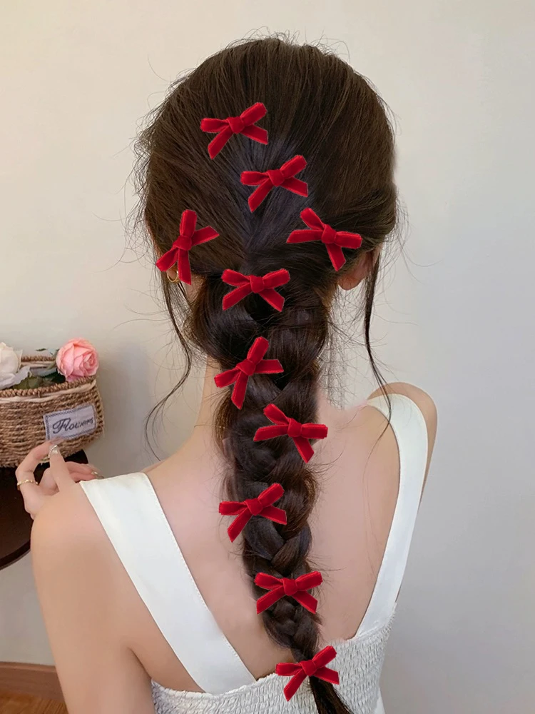 AWAYTR 10Pcs Bow Hairclips Girls Y2K Small Bow Barrettes Women Simple Hair Clip Braided Headdress Sweet Hair Accessories