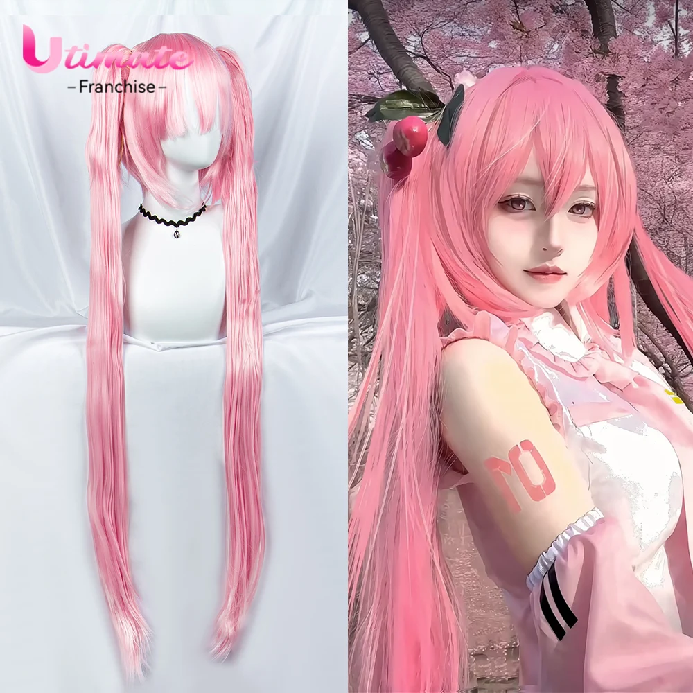 Utimate Sakura Hatsune Cosplay Wig Pink Synthetic Hair Long Ponytails