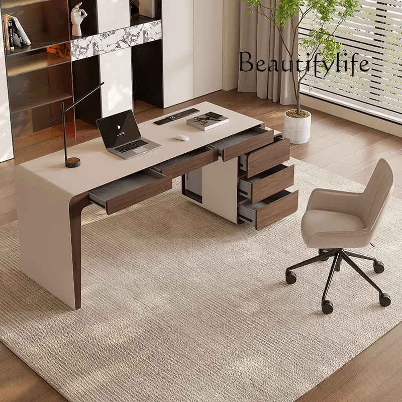 

BJ Italian Light Luxury Home Desk Designer High Sense Living Room Study Solid Wood Desk Modern Minimalist Computer Desk