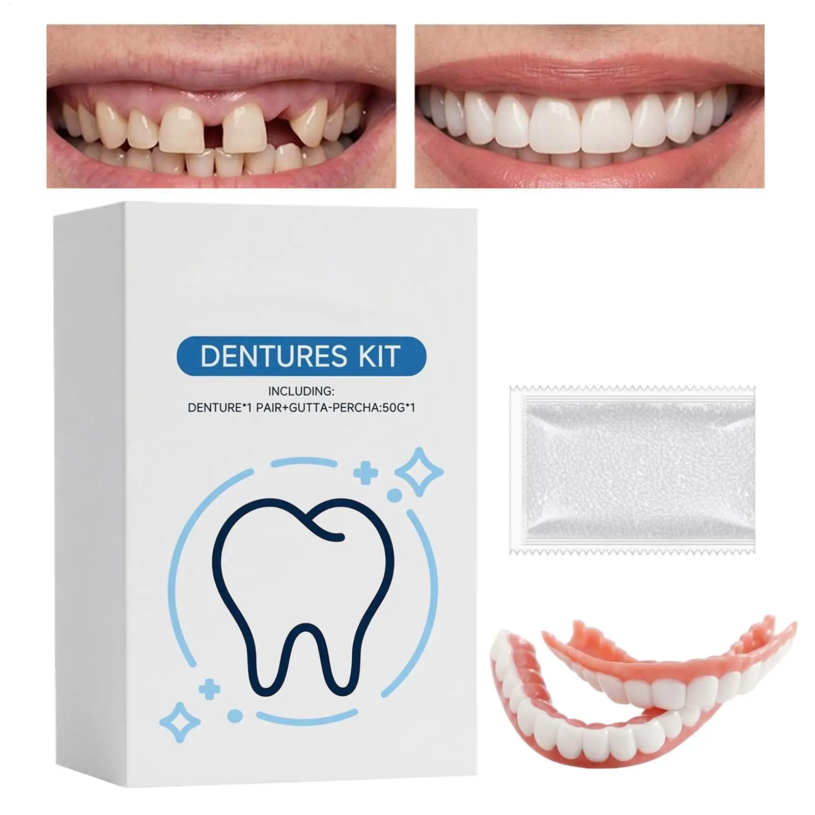 Denture Kit Moldable Silicone Temporary Glue-Free Veneers Teeth Upper And Lower Dentures Moldable Silicone Dentures