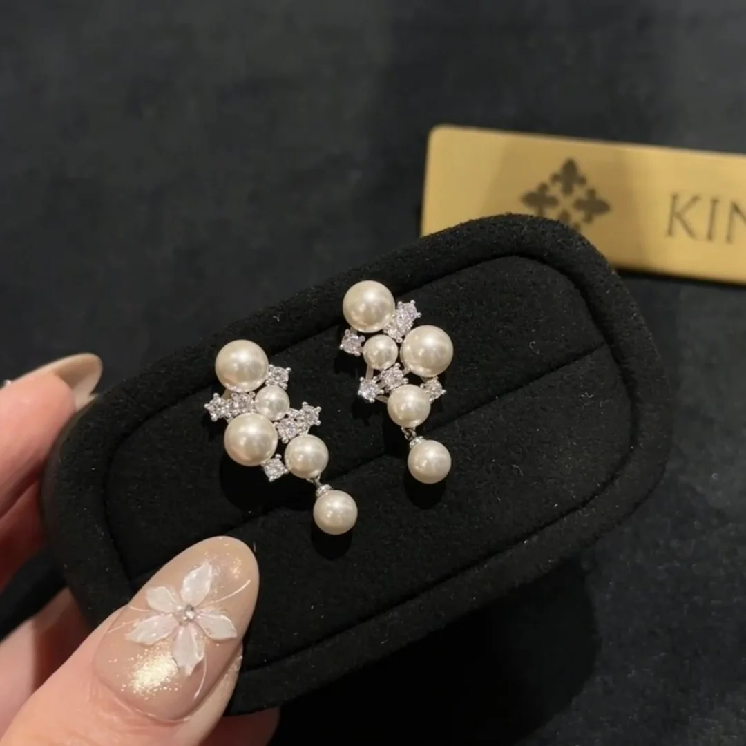 vintage diamond inlay pearl small grape string earrings for women creative light luxury silver 925 earings stud wedding jewelry
