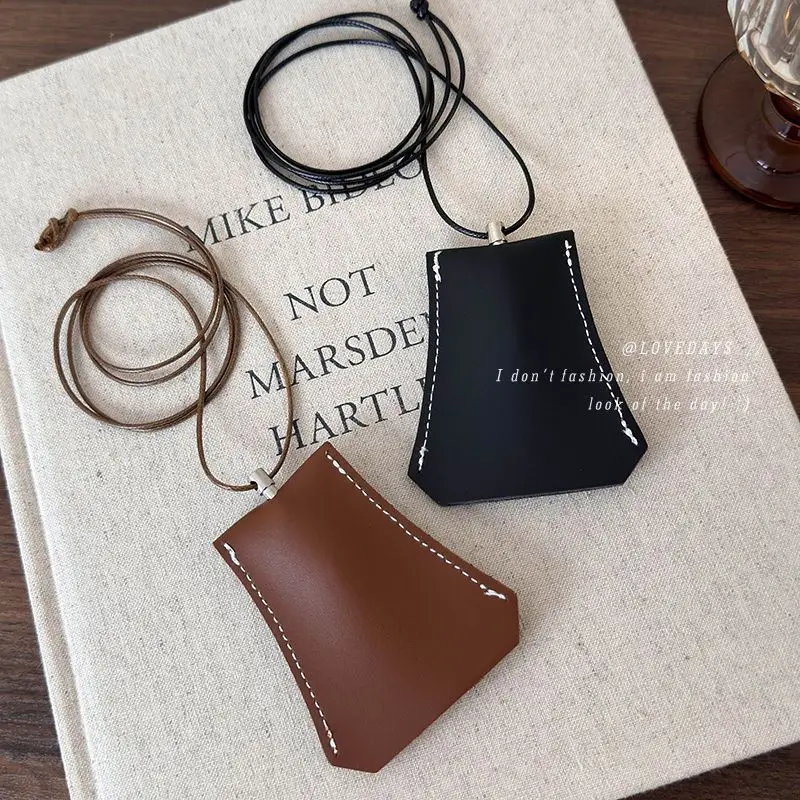 Lanyard Necklace Long Faux Leather Drawstring Keychain Eyeglass Holder ID Badge Pendant Lightweight Trendy Daily Carry Unisex