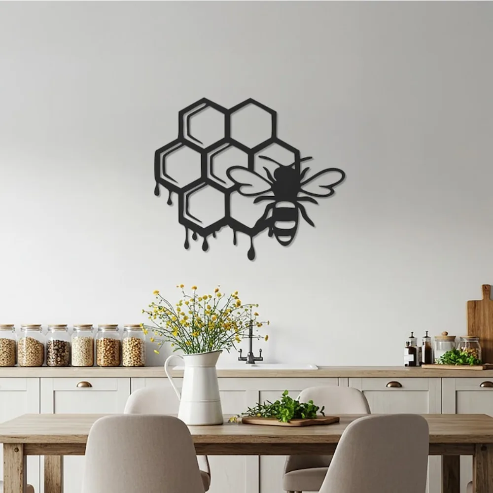 Metal Hexagon Bee Honeycomb Wall Art Aluminum Panel Decor for Farmhouse Kitchen Living Room Modern Home Decoration