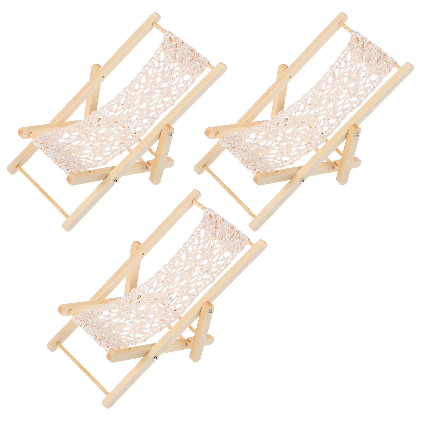 

3pcs Mini Wood For Micro Landscapes, Portable Miniature Beach Chair Set, Fairy Garden Decoration, Dollhouse Furniture Models,