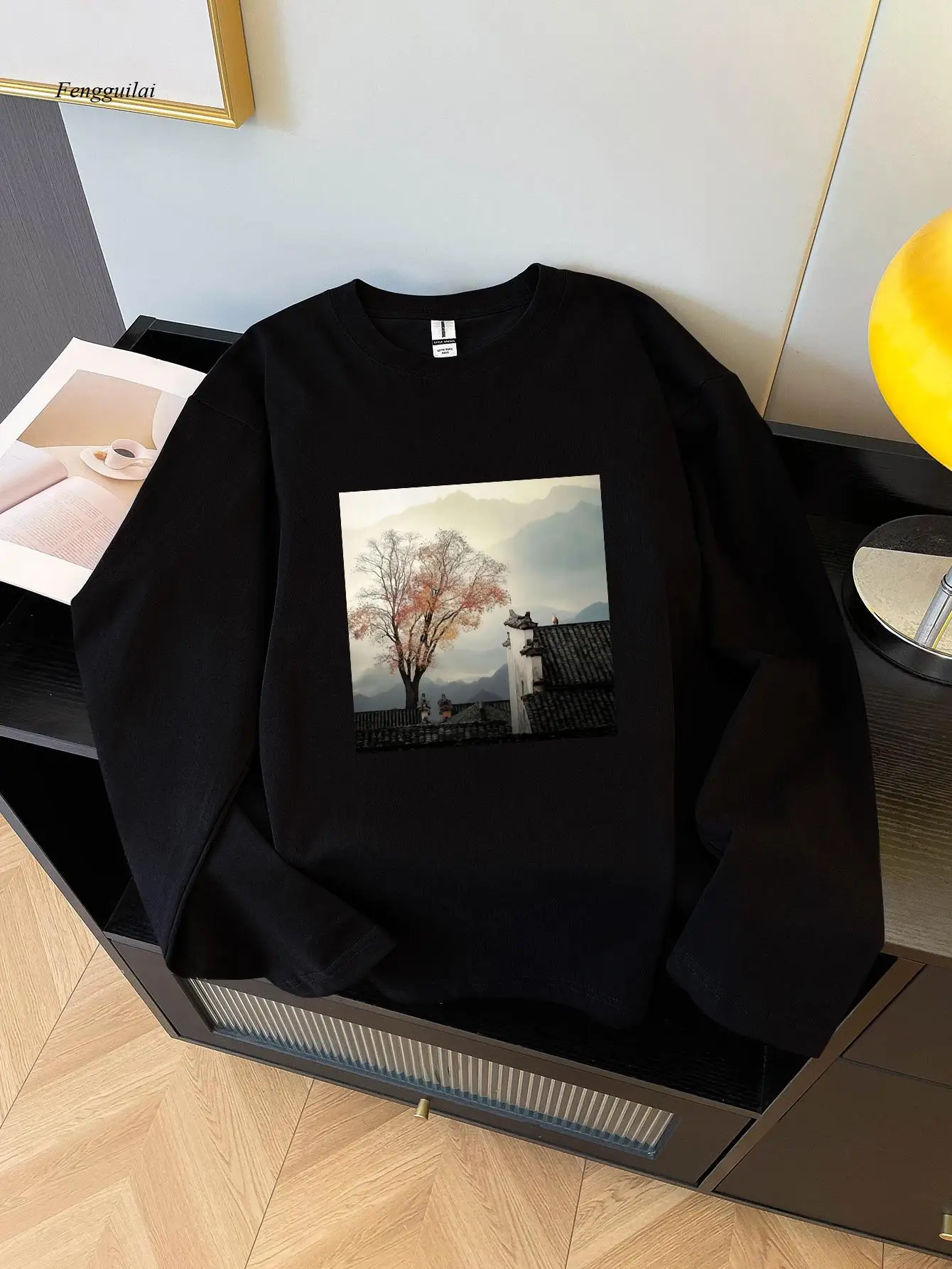 Long Sleeve T-Shirt with Novelty & Quirky Print - Casual Round Neck Winter Fall Top, Random Unique Patterns, Machine Washable