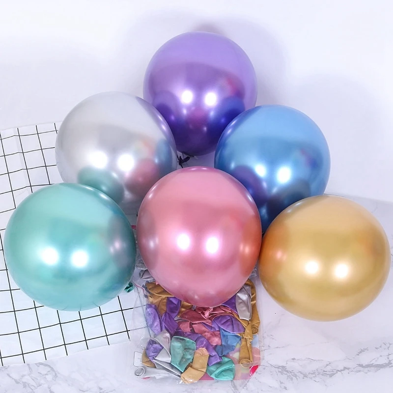 ABMO 50Pcs 10 Inch Metallic Latex Balloons Thick Chrome Glossy Metal Pearl Balloon Globos For Party Decor